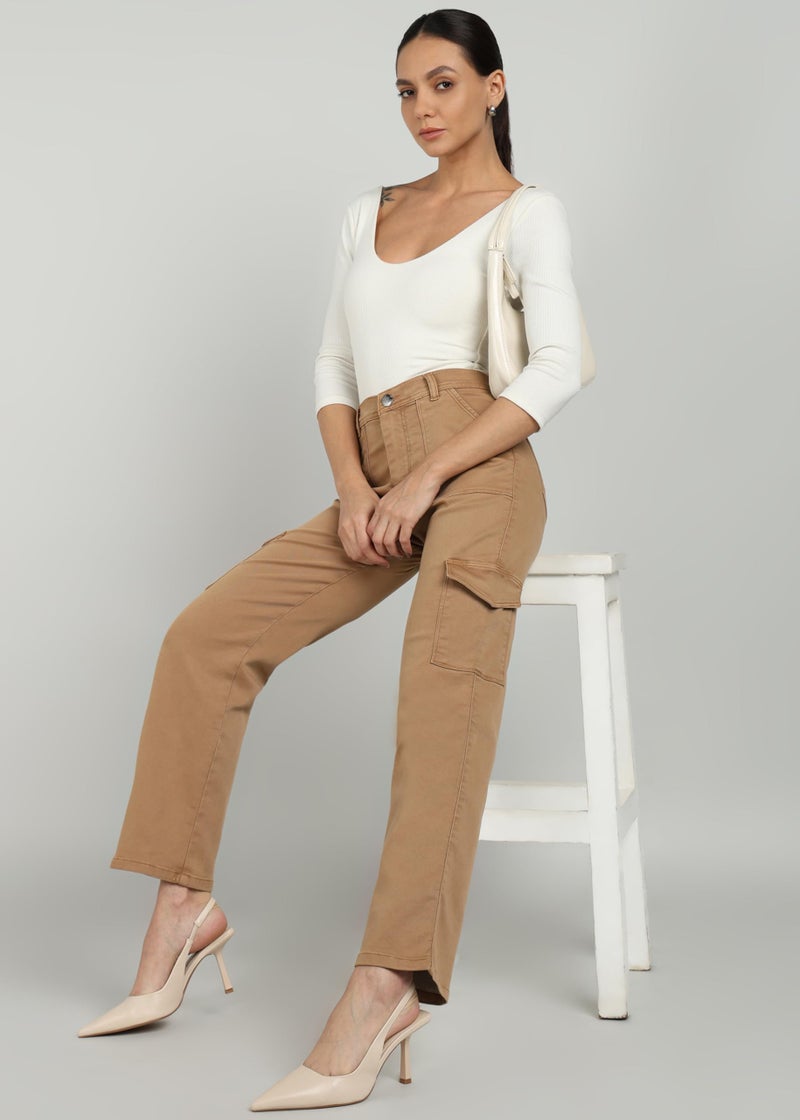 Nifty Women's Denim Relaxed Fit Mustard Cargo Jeans (1466_Must_26_Mustard_26) - Image 4