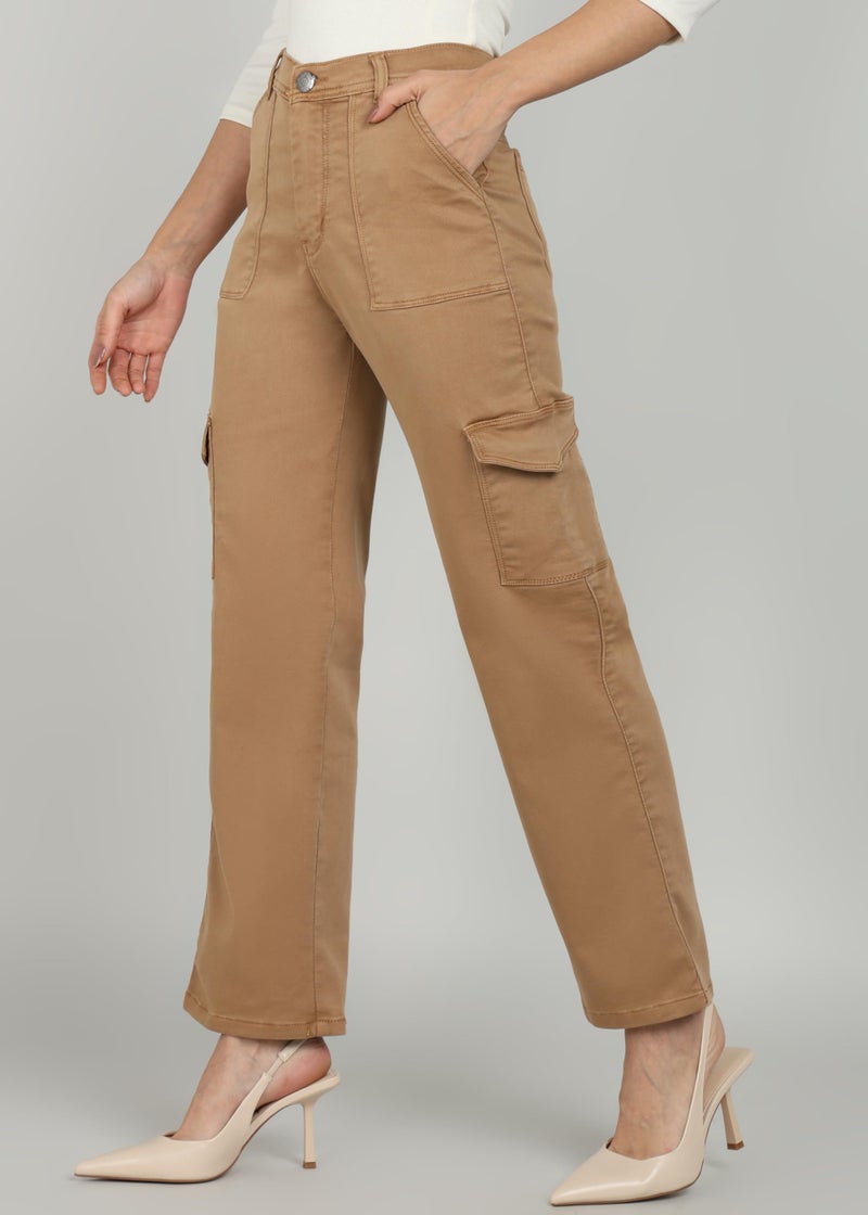 Nifty Women's Denim Relaxed Fit Mustard Cargo Jeans (1466_Must_26_Mustard_26) - Image 3
