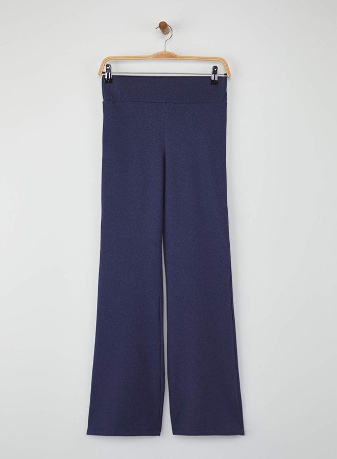 trendyol Navy Blue Denim Look Wideleg High Waist Stretchy Knitted Pants - Image 3