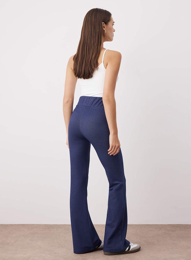 trendyol Navy Blue Denim Look Wideleg High Waist Stretchy Knitted Pants - Image 2