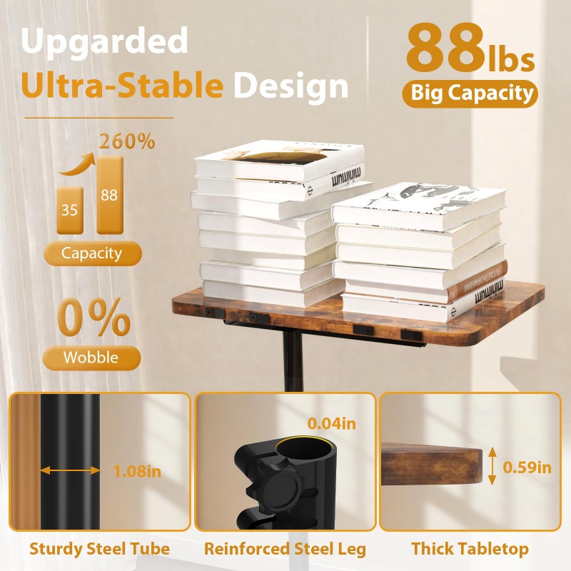 JCMCDO TV Tray Table, Adjustable C Shaped End Table for Couch, 360Â°Swivel Couch Side Table C Table That Slide Under Couch Desk for Small Space Sofa Bed Snack Living Room Bedroom(Rustic) - Image 3