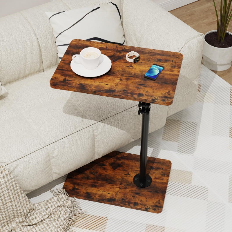 JCMCDO TV Tray Table, Adjustable C Shaped End Table for Couch, 360Â°Swivel Couch Side Table C Table That Slide Under Couch Desk for Small Space Sofa Bed Snack Living Room Bedroom(Rustic) - Image 1