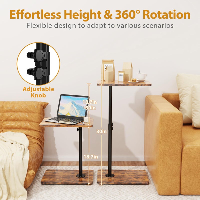 JCMCDO TV Tray Table, Adjustable C Shaped End Table for Couch, 360Â°Swivel Couch Side Table C Table That Slide Under Couch Desk for Small Space Sofa Bed Snack Living Room Bedroom(Rustic) - Image 5