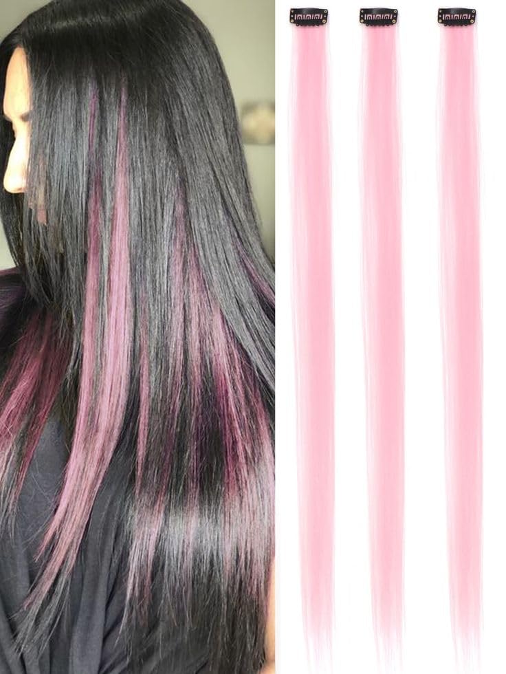 Delightfull Wears Baby Pink 19inc Colored Streak Hair Extension Highlighter For Women And Girls 19inc Baby PinkSet Of 2 - Image 4