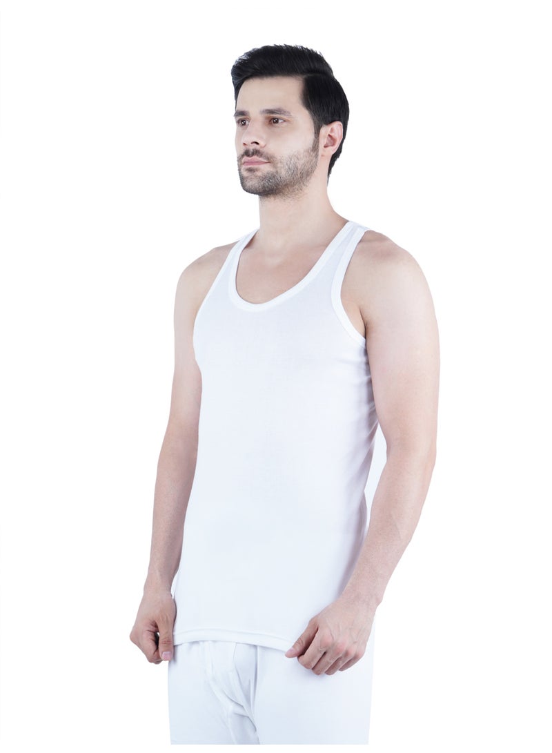 WHITE LEAF Men's Tank Top Vest 3PCS Pack – 100% Combed Cotton Breathable Sleeveless Innerwear, White - Image 5