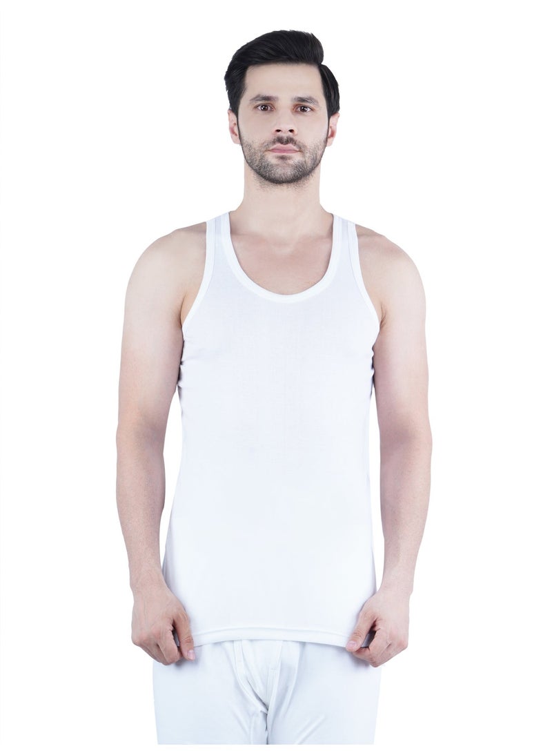 WHITE LEAF Men's Tank Top Vest 3PCS Pack – 100% Combed Cotton Breathable Sleeveless Innerwear, White - Image 1