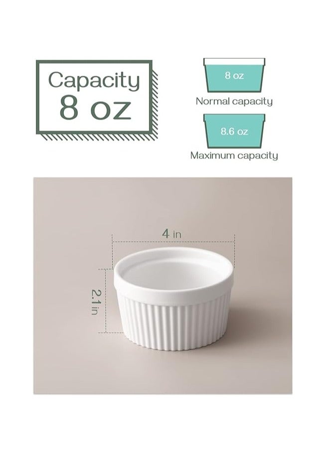 Home zone 8 oz Ramekins - Ramekins for Creme Brulee Porcelain Ramekins Oven Safe Classic Style Ramekins for Baking Souffle Ramekins Bowls Set of 6 White - Image 2