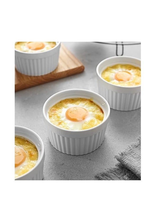 Home zone 8 oz Ramekins - Ramekins for Creme Brulee Porcelain Ramekins Oven Safe Classic Style Ramekins for Baking Souffle Ramekins Bowls Set of 6 White - Image 3