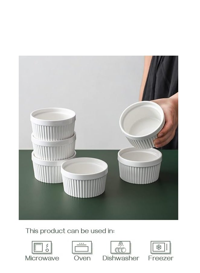 Home zone 8 oz Ramekins - Ramekins for Creme Brulee Porcelain Ramekins Oven Safe Classic Style Ramekins for Baking Souffle Ramekins Bowls Set of 6 White - Image 4