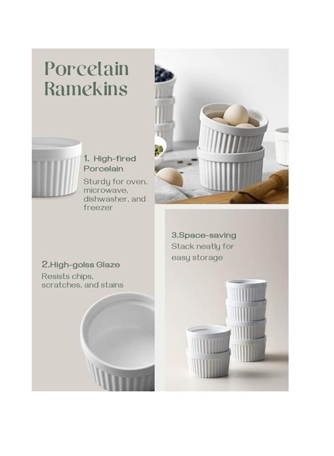Home zone 8 oz Ramekins - Ramekins for Creme Brulee Porcelain Ramekins Oven Safe Classic Style Ramekins for Baking Souffle Ramekins Bowls Set of 6 White - Image 5