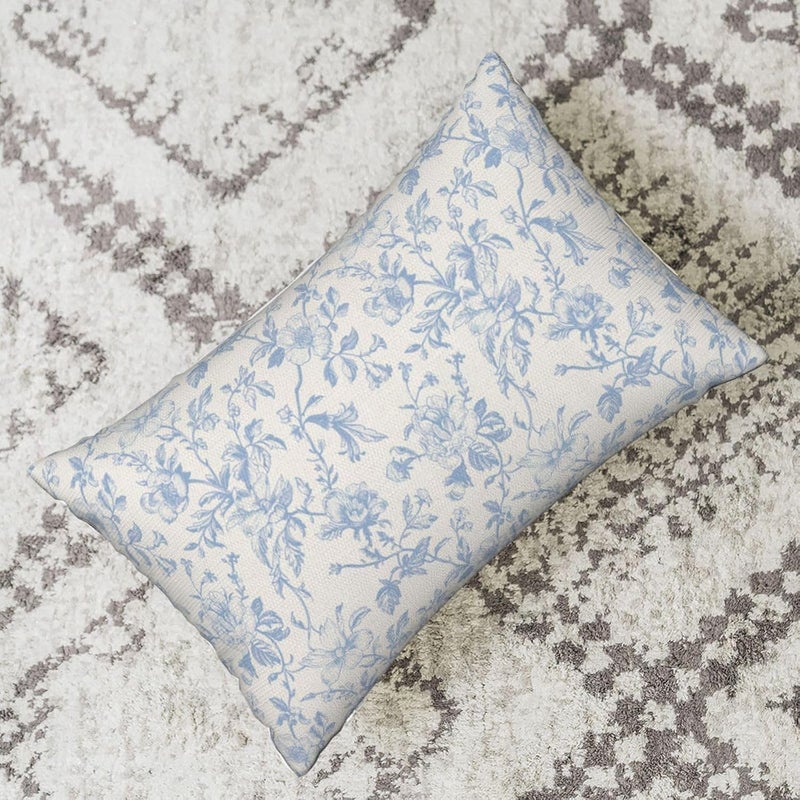JEFERSO Baby Blue Floral Pillow Covers 12x20 Set of 2 Vintage Rustic Toile Chinoiserie Floral Throw Pillows Blue and Cream Flower Decorative Pillowcase Outdoor Decor Linen Cushion Case for Couch Sofa - Image 4