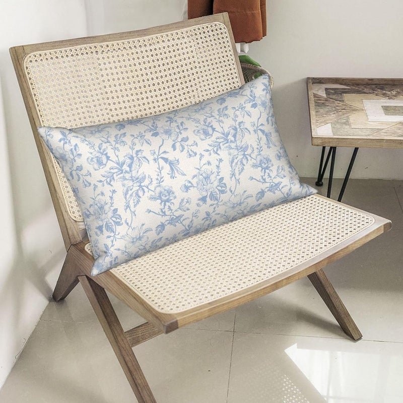 JEFERSO Baby Blue Floral Pillow Covers 12x20 Set of 2 Vintage Rustic Toile Chinoiserie Floral Throw Pillows Blue and Cream Flower Decorative Pillowcase Outdoor Decor Linen Cushion Case for Couch Sofa - Image 5