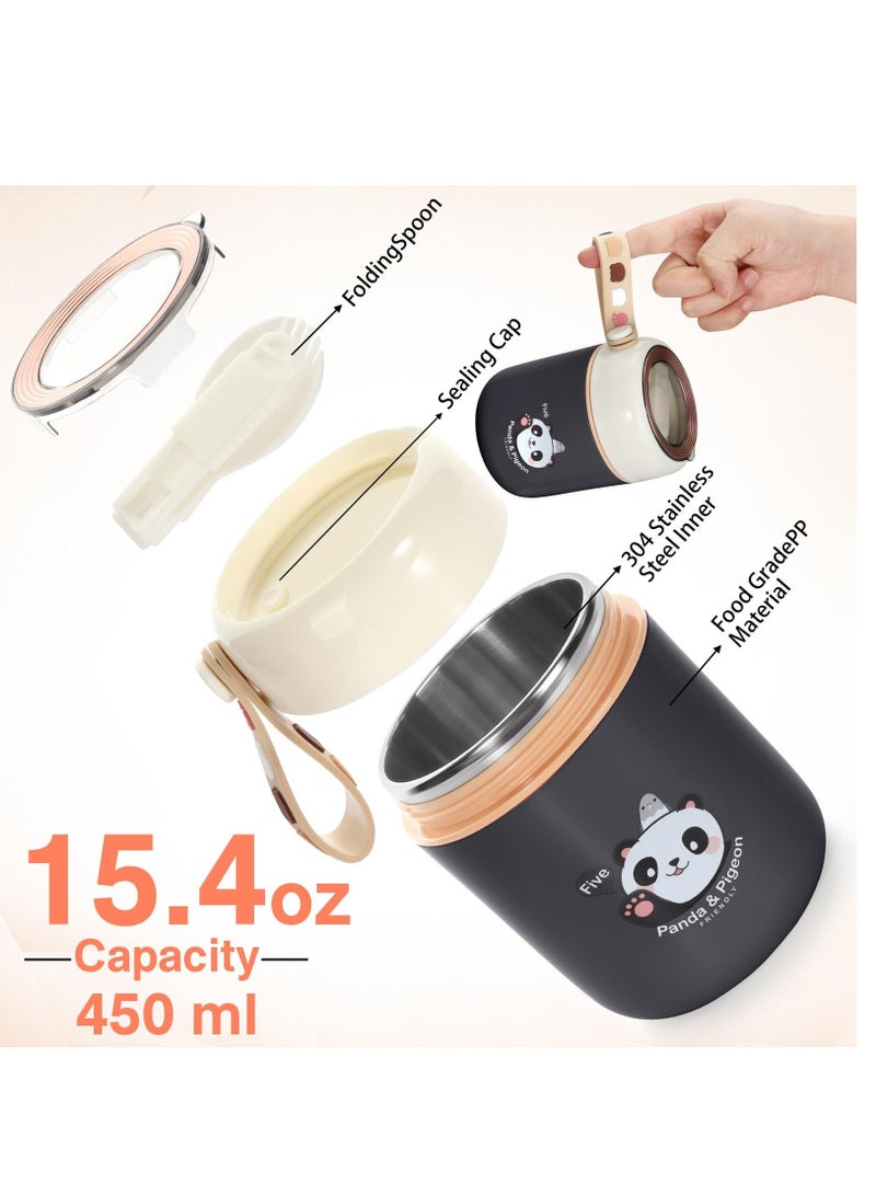 XiuWoo 15.4 oz Thermos for Hot Food Kids Insulated Jar with Foldable Spoon, Leak Proof, Stainless Steel Vacuum For School Office Picnic Travel - Image 2