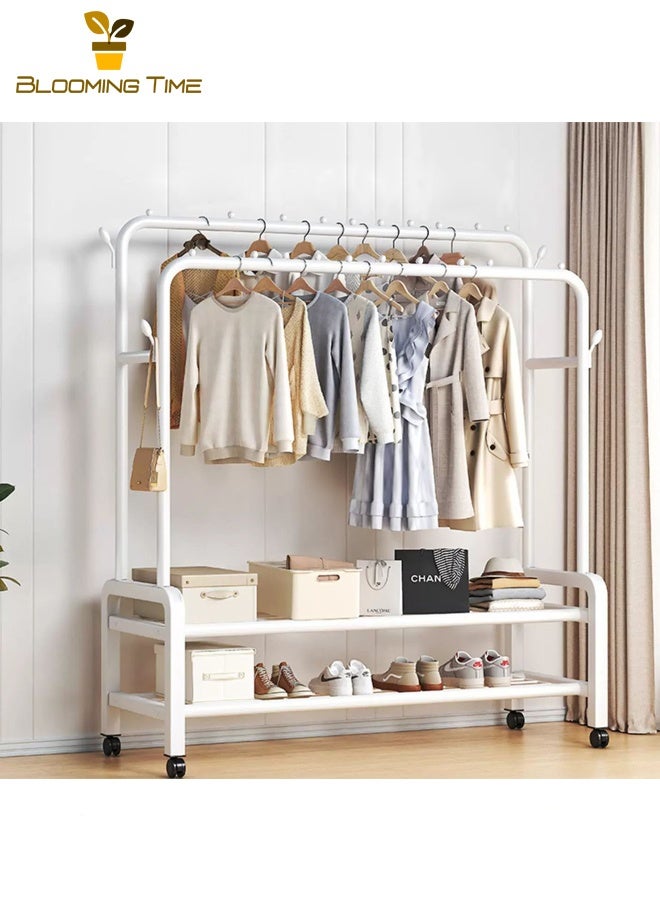 BLOOMING TIME Simple Coat Rack Indoor Household Bedroom Hanger Balcony Double-Pole drying Rack Floor-to-Ceiling Clothes Storage Rack, White - Image 1