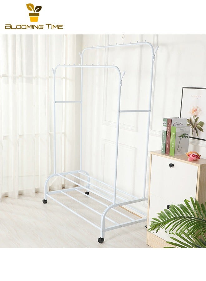 BLOOMING TIME Simple Coat Rack Indoor Household Bedroom Hanger Balcony Double-Pole drying Rack Floor-to-Ceiling Clothes Storage Rack, White - Image 3