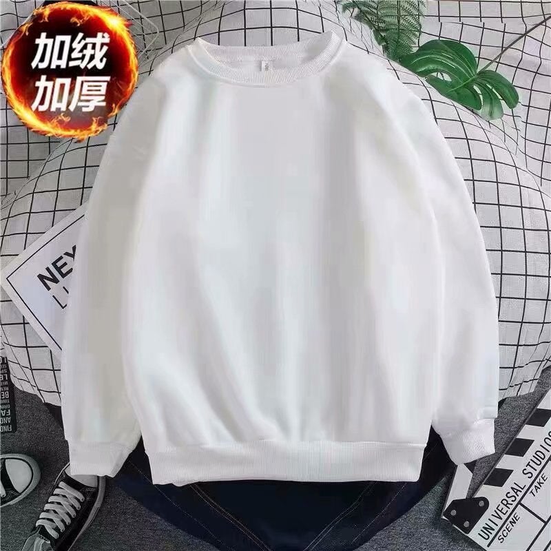 2024 Winter Pullover Plus Size Round Neck Mens fleece-lined Thickened Sweatshirt Mens Korean Casual Student Warm Top White thin section - Image 3