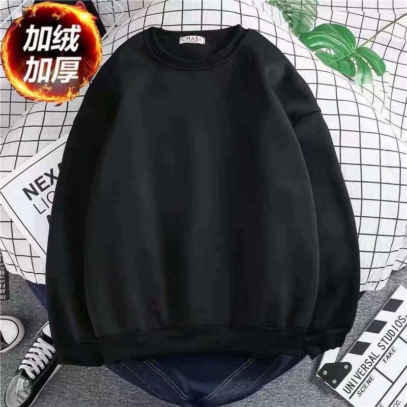 2024 Winter Pullover Plus Size Round Neck Mens fleece-lined Thickened Sweatshirt Mens Korean Casual Student Warm Top White thin section - Image 5