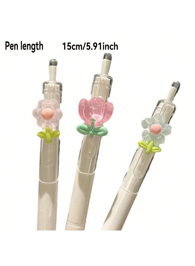 Miamia 5 Pcs Random Beautiful Floral Neutral Pens Quick Drying Gel Pens Water Based Ink Pens Push Retractable Pens with Lovely Flowers Ideal for Students and Girls Perfect as Back to School Gifts for Children Friends and Close Companions Available in White Color - Image 4