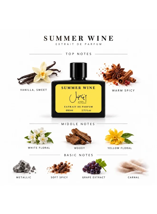 Afazel perfumes Afazel Perfumes Summer Wine Extrait De Parfum 80ml - Warm Spicy Fruity Perfume With Star Anise, Vanilla, White Florals, Metallic Notes & Grape Extract