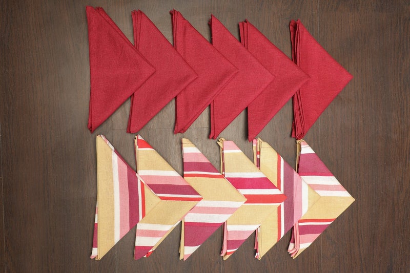 Dekor World Stripe Plain Printed Maroon Napkin Set (Pack of 12)-Dinning and Table Range - Image 1