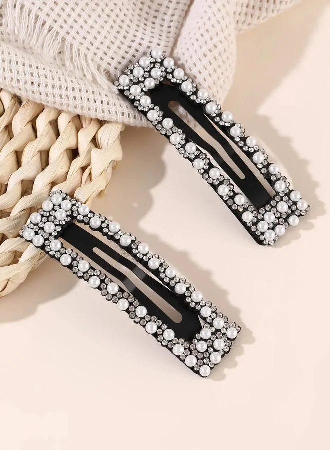 Take Two  pack of 2 - Black Pearl and Rhinestone Embellished Hair Clips for Women | Best Price UAE