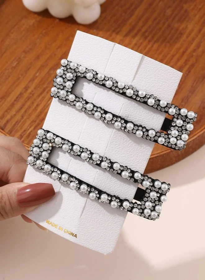 Take Two  pack of 2 - Black Pearl and Rhinestone Embellished Hair Clips for Women | Best Price UAE