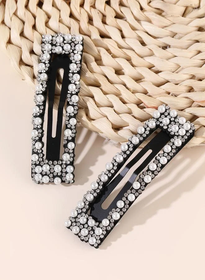 تايك تو pack of 2 - Black Pearl and Rhinestone Embellished Hair Clips