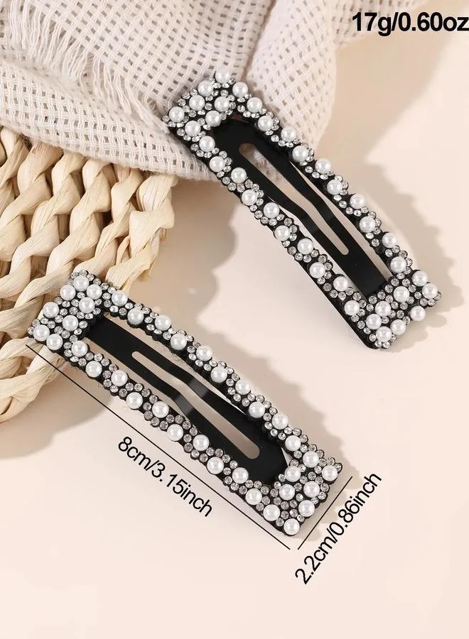Take Two  pack of 2 - Black Pearl and Rhinestone Embellished Hair Clips for Women | Best Price UAE