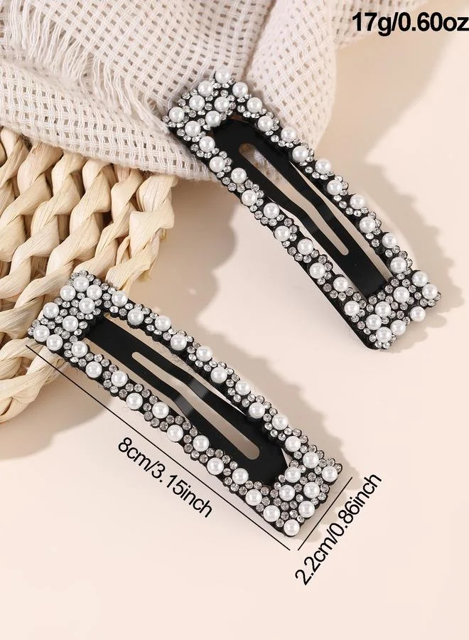 Take Two  pack of 2 - Black Pearl and Rhinestone Embellished Hair Clips for Women | Best Price UAE