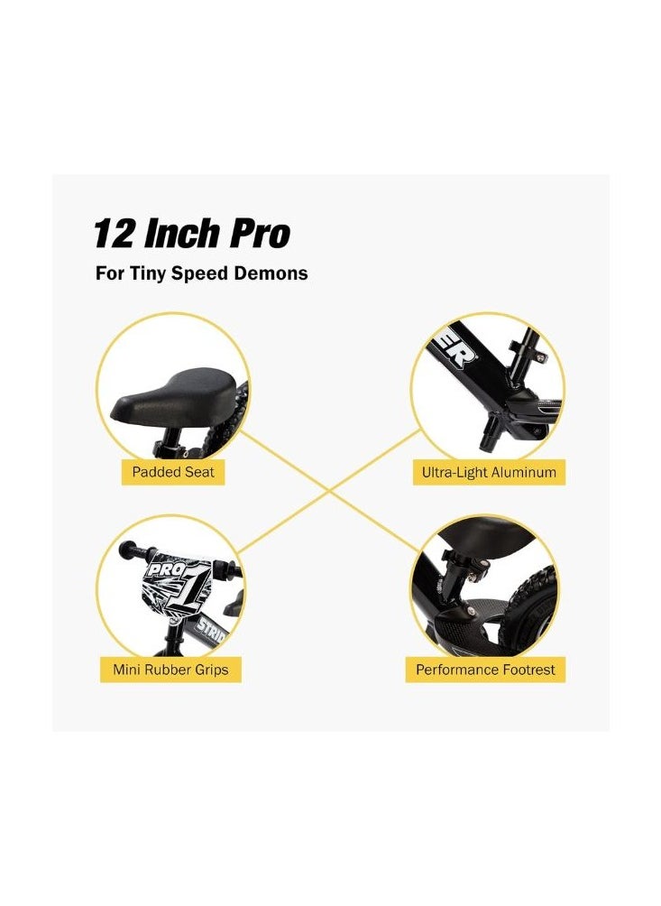 STRIDER - Strider 12” Pro Bike - No Pedal Balance Bicycle for Kids 18 Months to 5 Years - Includes Safety Pad, Padded Seat, Mini Grips & Flat-Free Tires - Tool-Free Assembly & Adjustments - Image 1