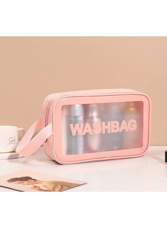 VEHTRI Women Zipper 10 Cms Makeup Beauty Bags Transparent Make Up Organizer Storage Bath Toiletry Wash Bag Travel Waterproof Cosmetic Bag Pu Pvc Cosmetic Makeup Pouch For Womengirl(Pink) - Image 3