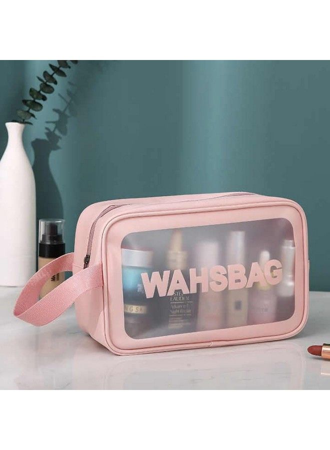 VEHTRI Women Zipper 10 Cms Makeup Beauty Bags Transparent Make Up Organizer Storage Bath Toiletry Wash Bag Travel Waterproof Cosmetic Bag Pu Pvc Cosmetic Makeup Pouch For Womengirl(Pink) - Image 4