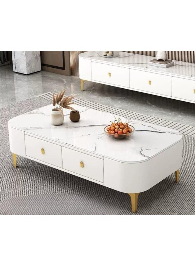 طاولة قهوة حديثة من الرخام الأبيض مع تخزين - Image 1