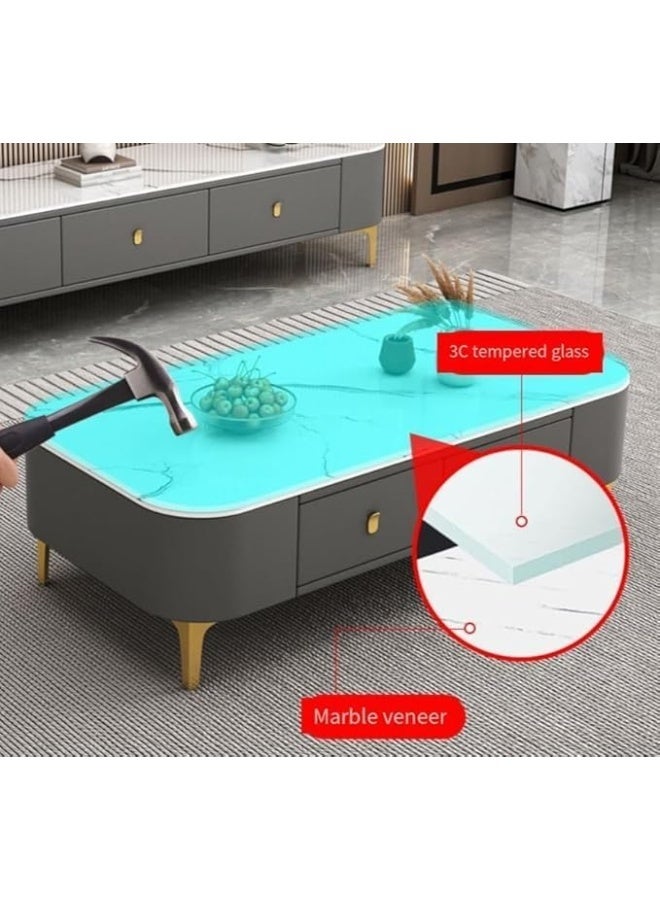 طاولة قهوة حديثة من الرخام الأبيض مع تخزين - Image 4