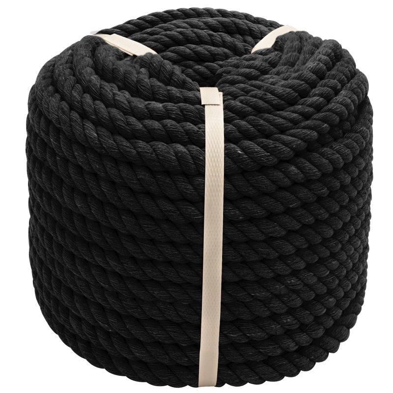 VEIZEDD Black Cotton Rope (1/2 In X 100 Ft) Soft Cotton Rope For Diy Crafts, Plant Hangers, Hammock, Home Decorating - Image 1