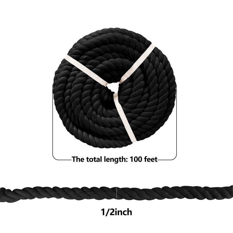 VEIZEDD Black Cotton Rope (1/2 In X 100 Ft) Soft Cotton Rope For Diy Crafts, Plant Hangers, Hammock, Home Decorating - Image 4