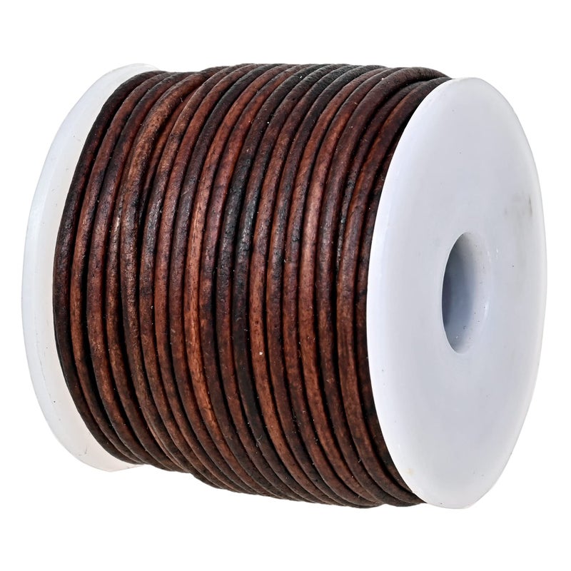 GENIQUE RealGenuine Round Leather Cord for Jewelry Making Leather String for Necklace Bracelets Braiding 15mm Antique Brown Distressed