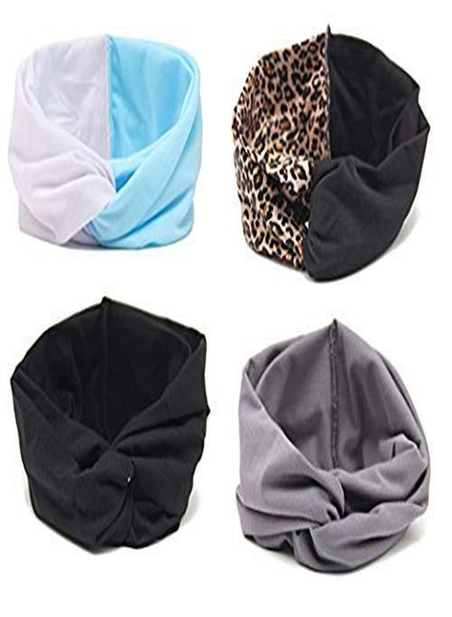 Gugzy Women's Elastic Fabric Flower Printed Plain Turban Head Wrap Headband Twisted Hair Band Set - Image 1
