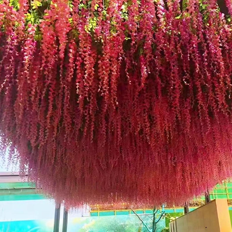 WEISPARK Fake Hanging Flowers - 12 Pieces 3.75 Feet/Piece Artificial Wisteria Vine Ratta Hanging Garland Silk Flowers for Home Party Wedding Decor (Red) - Image 4