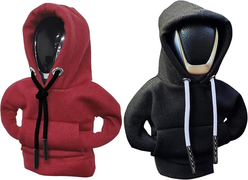 vvag Gear Shift Hoodie, Hoodie Car Gear Shift Cover, Car Shift Knob Hoodie, Automotive Interior Accessories, Universal Fit Knob Cover Gift (Black+Red) - Image 1