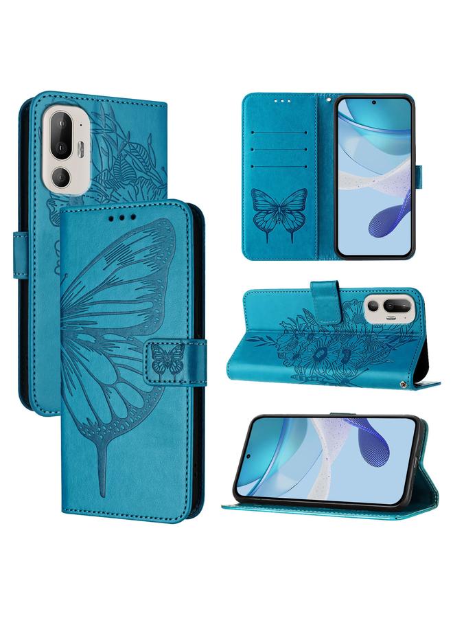 اس-توب جراب لهاتف HTC U24 Pro مصنوع من الجلد المنقوش بنقشة الفراشة - Image 1