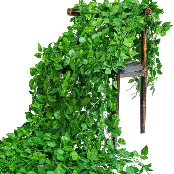 EPIPREMNUM AUREUM LEAVES GREEN VINES FAKE PLANT VINE LEAVES HANGING FAKE VINE LEAVES HOME KITCHEN GARDEN OFFICE WEDDING WALL DECOR PACK OF 12 86 INCH FAKE PLANTS