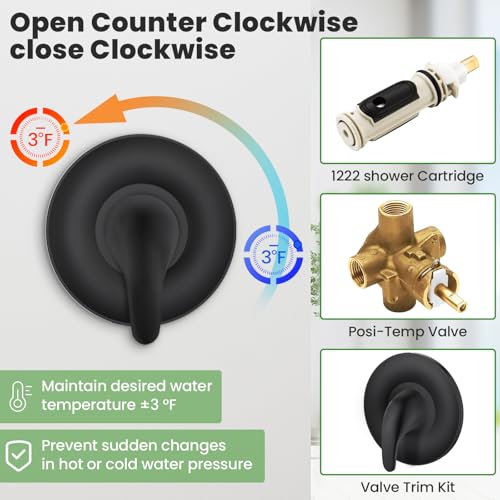 hansengroyi Shower and Tub Trim Kit, Compatible with Moen Posi-Temp Valve, Pressure Balancing Single Handle Tub Shower Trim Kit, Matte Black Shower Trim Kit - Image 3