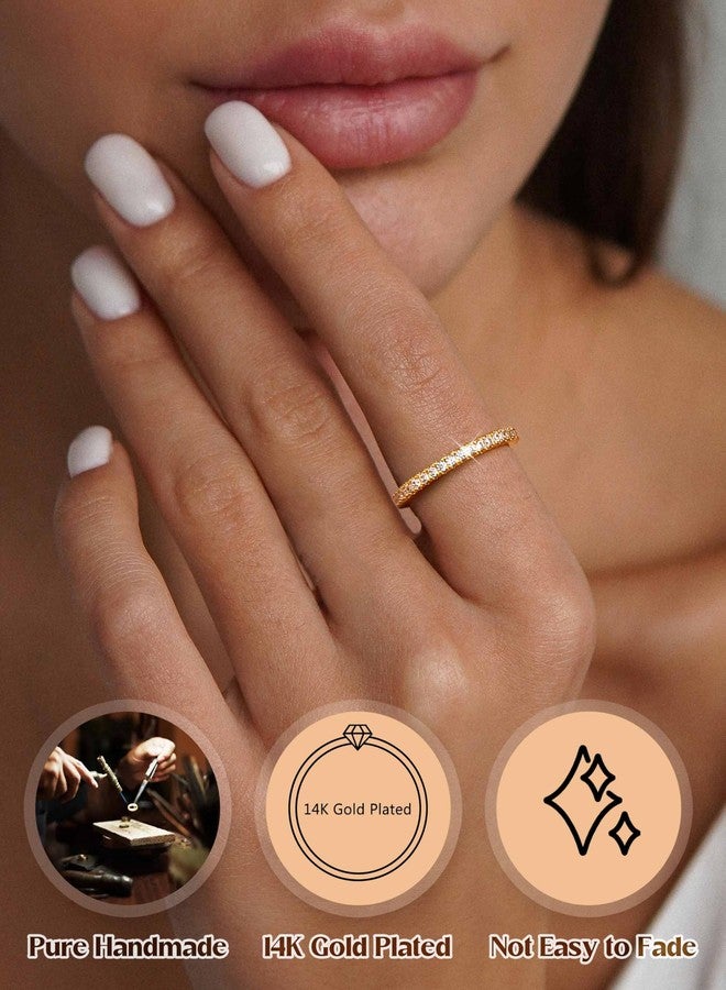 Jstyle Wedding Bands for Women 14K Gold Plated Eternity Band Rings Stackable Cubic Zirconia Ring 2.5MM Engagement Band Ring for Women Dainty Simulated Diamond Rings No Tarnish Size 5-9, 7, Metal - Image 3