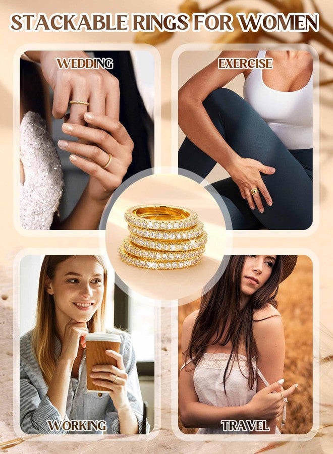 Jstyle Wedding Bands for Women 14K Gold Plated Eternity Band Rings Stackable Cubic Zirconia Ring 2.5MM Engagement Band Ring for Women Dainty Simulated Diamond Rings No Tarnish Size 5-9, 7, Metal - Image 5