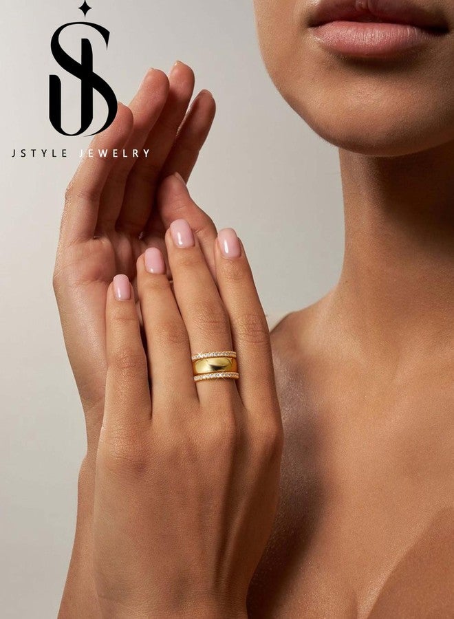 Jstyle Wedding Bands for Women 14K Gold Plated Eternity Band Rings Stackable Cubic Zirconia Ring 2.5MM Engagement Band Ring for Women Dainty Simulated Diamond Rings No Tarnish Size 5-9, 7, Metal - Image 2