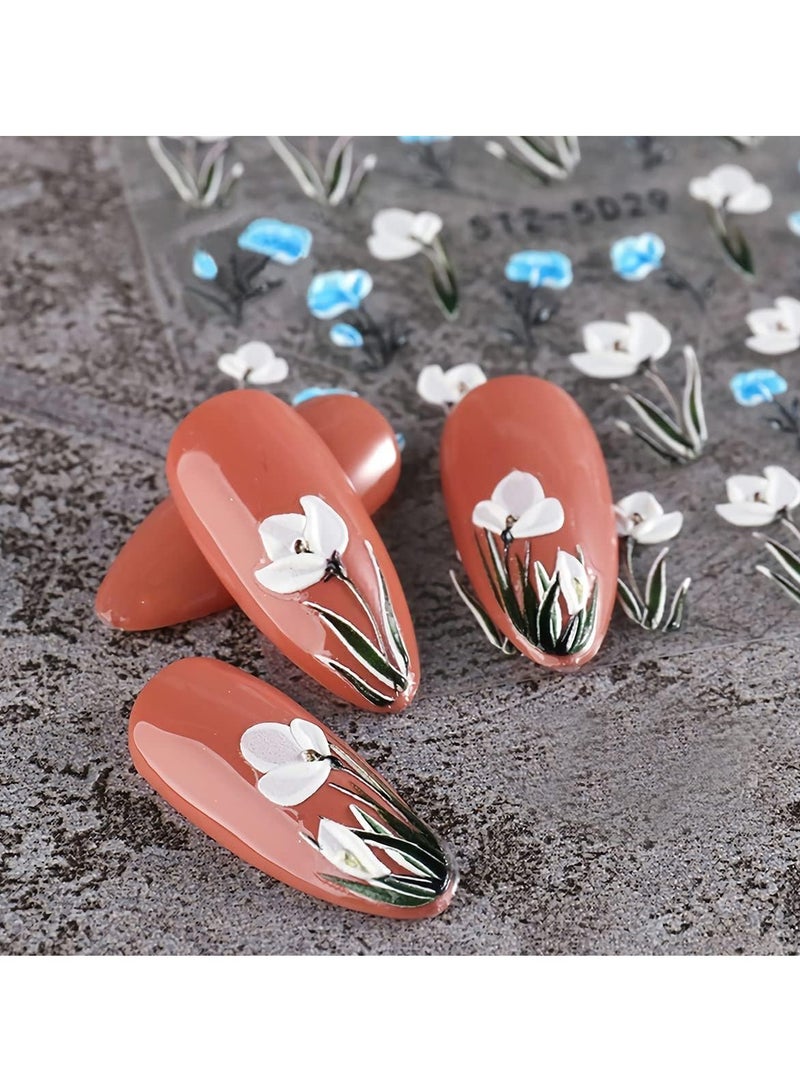 HW 5D Embossed Flowers Nail Stickers, 5 Sheets Self-Adhesive Engraved Flower Nail Decals Nail Art Supplies, Exquisite Pattern DIY Nail Art Accessories Nail Stickers for Women Girls - Image 5