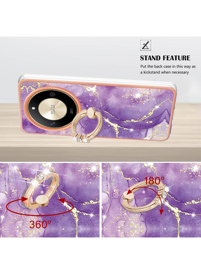 اس-توب جراب لهاتف Honor X9b مصنوع من مادة TPU IMD رخامية مطلية بالكهرباء مع حامل حلقي - Image 3