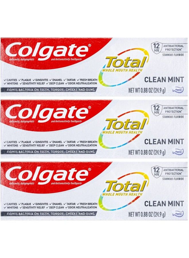 Colgate Total Toothpaste Clean Mint Travel Size 0.88 Oz (24.9G) Pack Of 3