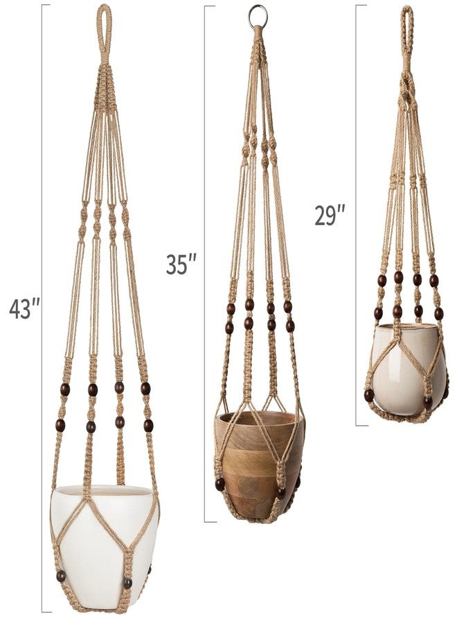 Mkono 3 Pack Macrame Plant Hangers Indoor Different Size Hanging Planter Basket Flower Pot Holder with Beads No Tasselss 43"/35"/29", Large, Brown - Image 2